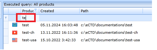ectd - prodcuts filtering
